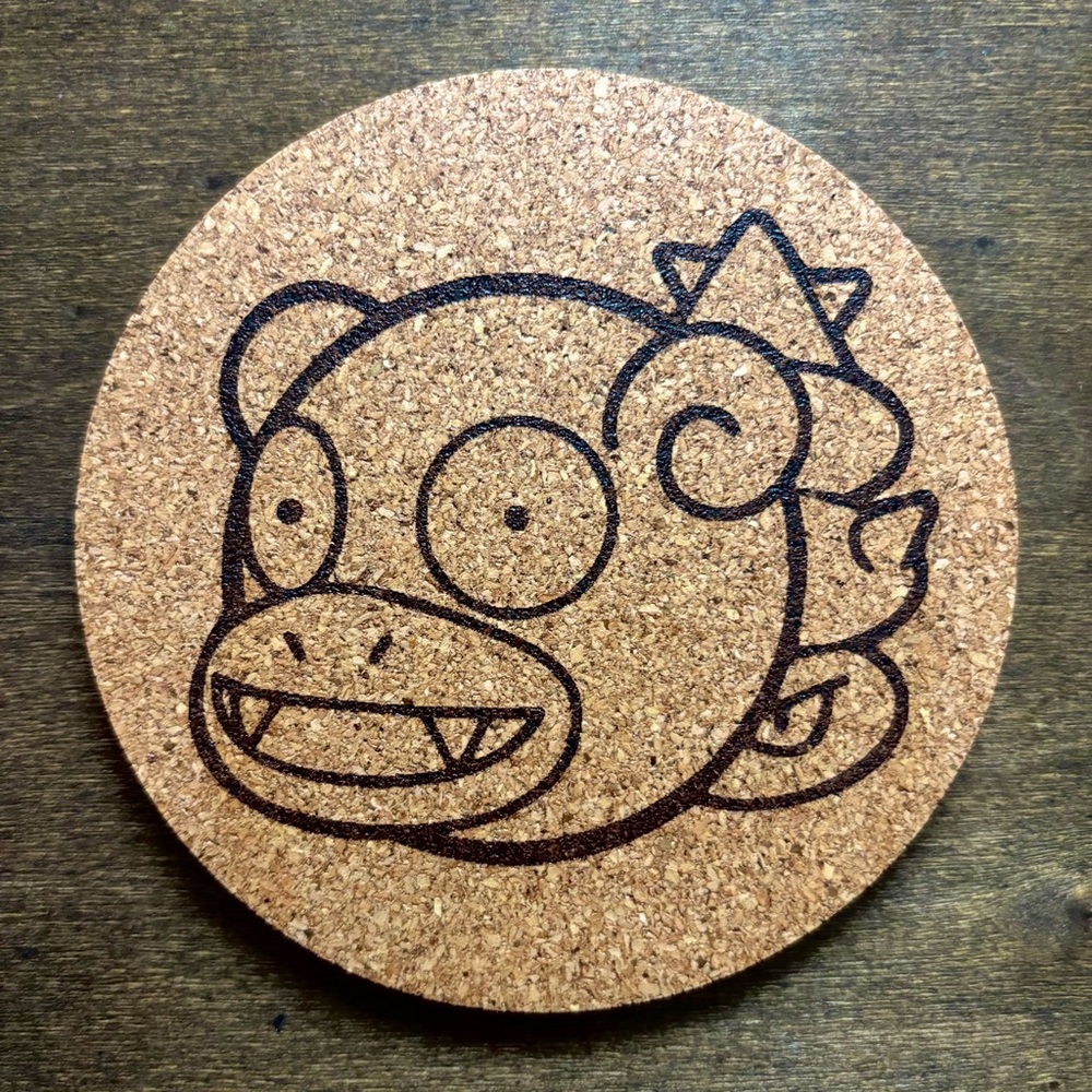 Pokemon Slowbro Face Laser Engraved Cork Coaster